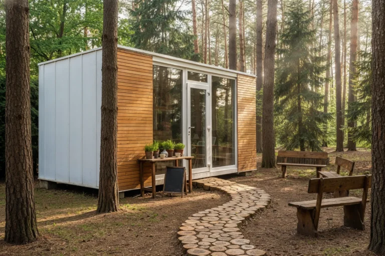 boxtainer - kontener biurowy - pawilon biurowy - kontener z drewnianą elewacją i witryną (2)