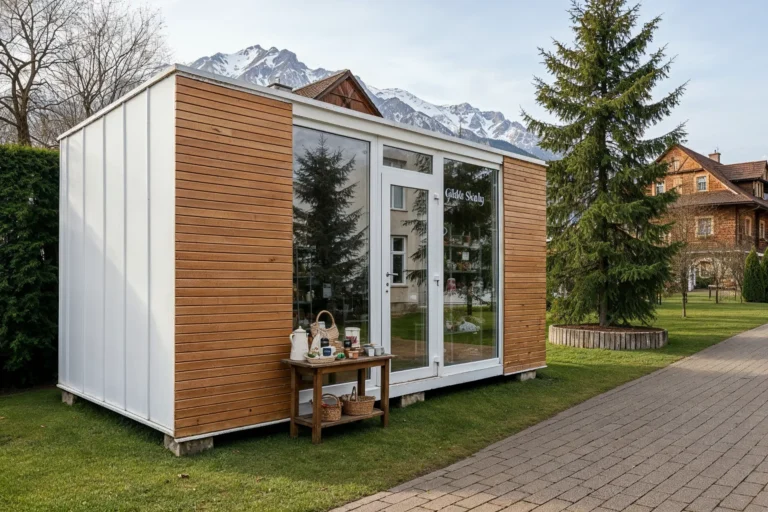 boxtainer - kontener biurowy - pawilon biurowy - kontener z drewnianą elewacją i witryną (3)