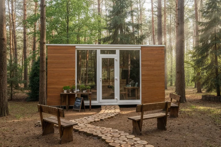 boxtainer - kontener biurowy - pawilon biurowy - kontener z drewnianą elewacją i witryną (4)